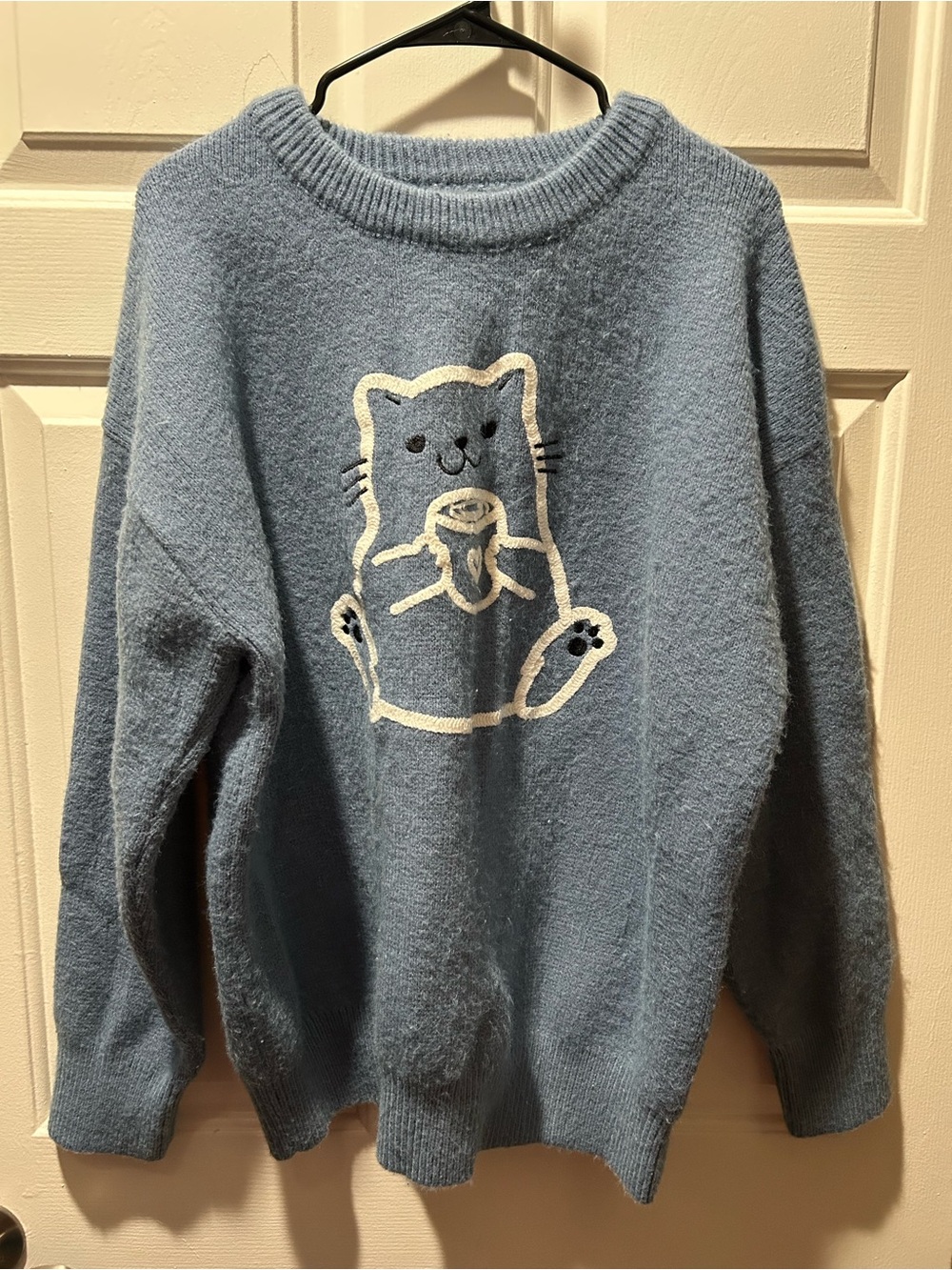 Aelfric Eden Dusty Blue Cat with Coffee Crewneck Sweater